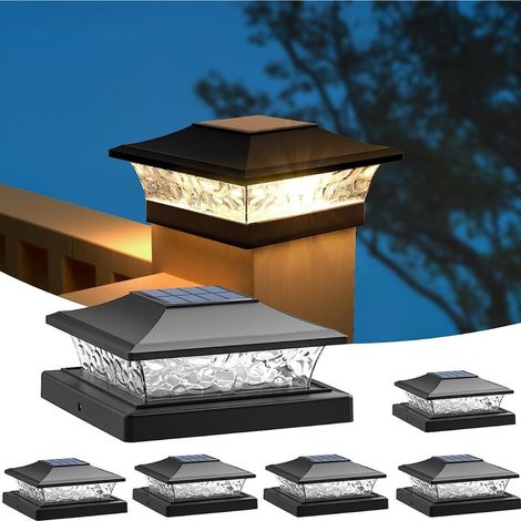 Pack Complet de 6 Caps Solaires Étanches - Éclairage Autonome pour Poteaux de Clôture (Bois/PVC 4x4” à 6x6”) - 2 Ambiances Lumineuses, Allumage Automatique (1/5)