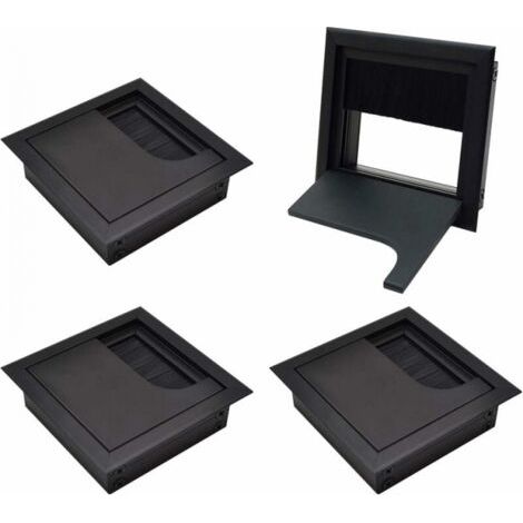 Copertura per la gestione dei cavi quadrata da 80x80 mm, 4 pezzi, per installazione a incasso su scrivanie, organizer per cavi per mobili, alluminio anodizzato nero, passaggio cavi, copertura per cavi