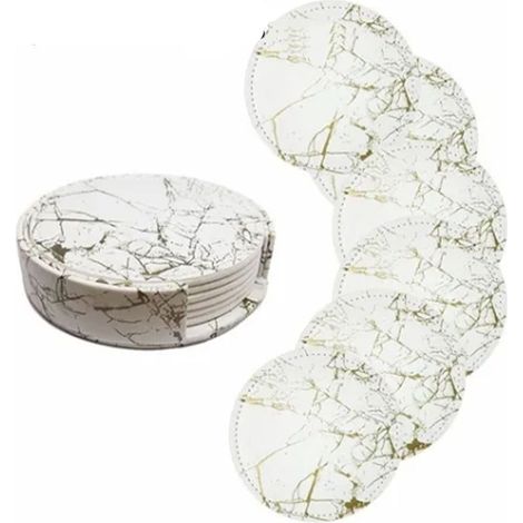 7 Pièces Sous-verres Ronds Réversibles en Cuir Apparence Marbre Platine 10cm pour Maison (1/5)