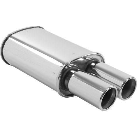 Silencieux Échappement Universel 63mm Entrée Double Sortie Inox Poli Modification Auto (1/5)