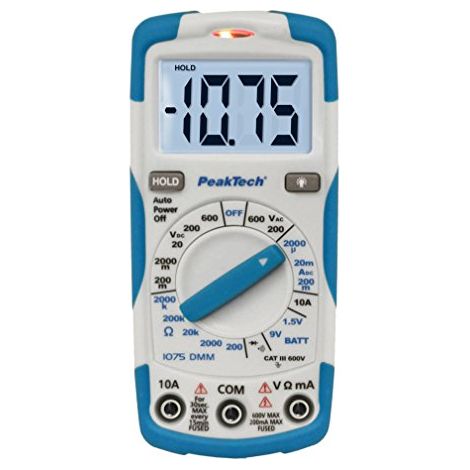 Peaktech 1075 - Multimetro Digitale Ncv Cat Iii con Schermo LCD Illuminato, Tester Batteria, Multimetro Portatile, Amperometro Elettronico, Tester di Continuità, Voltmetro - Max. 600 V (1/4)