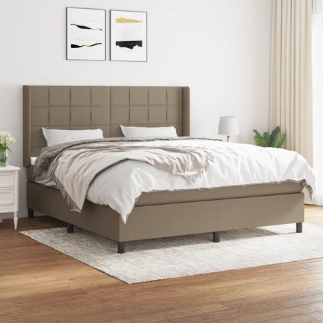 Lit adulte Contemporain  Lit à sommier à sommier tapissier avec matelas Taupe 180x200 cm Tissu 43153