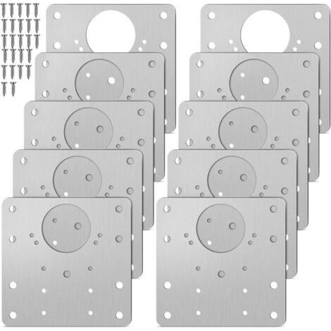 BUNTHAUS Lot 10 plaques réparation charnière acier inox, kit avec vis, pour meubles, étagères, bois