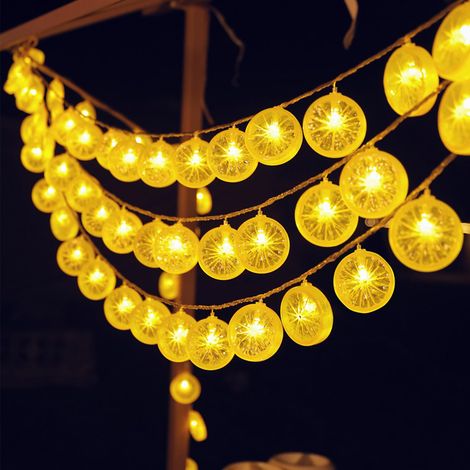 Guirlande lumineuse citrons, 3 m, 20 LED, jaune, lumière citron, lumière décorative pour terrasse, salon, bar, fête, mariage, jardin, décoration de Noël, intérieur et extérieur (1/5)