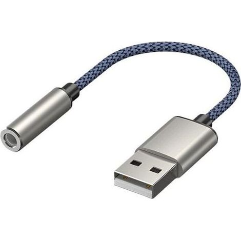 Convient pour câble audio USB vers 3,5 mm, connecteur femelle USB Type-A vers 3,5 mm, carte son stéréo externe, casque, microphone, adaptateur audio, argent-bleu. (1/5)