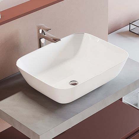Lavabo da appoggio ovale 49x40 cm in ceramica bianco lucido (1/2)