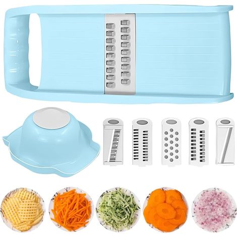 JSSEVN Küchenmandoline, multifunktionaler Gemüseschneider, professionelle multifunktionale Küchenmandoline mit 5 austauschbaren Klingen und Handschutz (1/5)