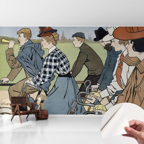Papier peint autocollant adhésif installation rapide du papier peint durable et résistante Cyclistes vintage 416x254 cm (1/5)