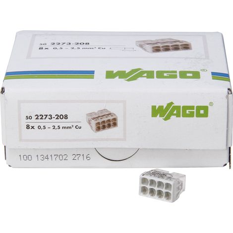 Kopp 33346424 WAGO Compact connessione dosi 8 capo di morsetto grigio 0,5 – 2,5 mm² Contenuto 50 pezzi, trasparente/bianco
