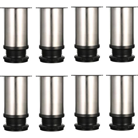 Lot de 8 Pieds de meubles, réglables Pied pieds de meubles - Chrome Métal - Hauteur réglable (Total: 80-95mm)