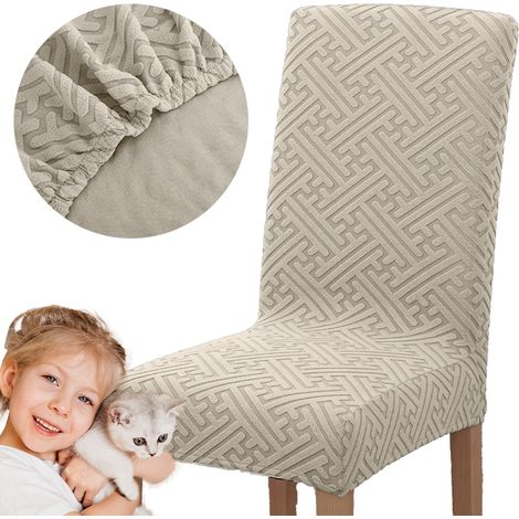 Stuhlbezug mit Jacquard-Prägemuster, cremefarben, plüschig, dick