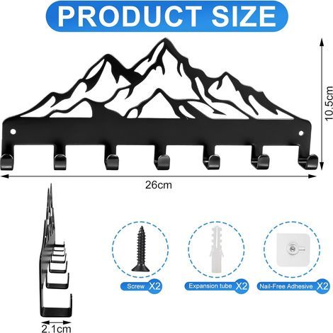 Porte Clé Mural avec 7 Crochets, Accroche Clef Mural en Métal, étagère Sans Perçage Porte Clés Mural Deco, Polyvalent Support Clef Mural Ranger pour Entrée Maisons Salon(Noir,26 10,5cm) (1/4)