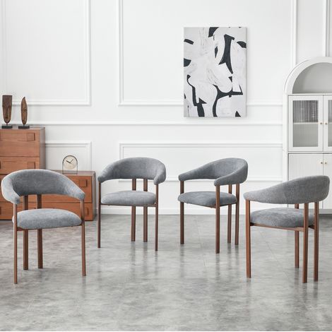 Silla de comedor de hierro y lino gris con cojín integrado, diseño moderno ergonómico,60×57.5×80.5cm (1/5)
