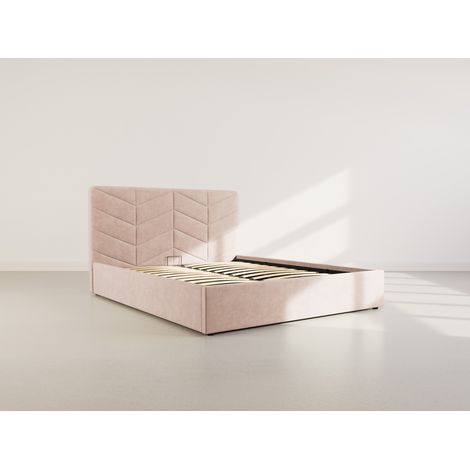 Peonis - lit coffre queen size - 160x200 cm - en velours - sommier inclus - taupe (1/5)