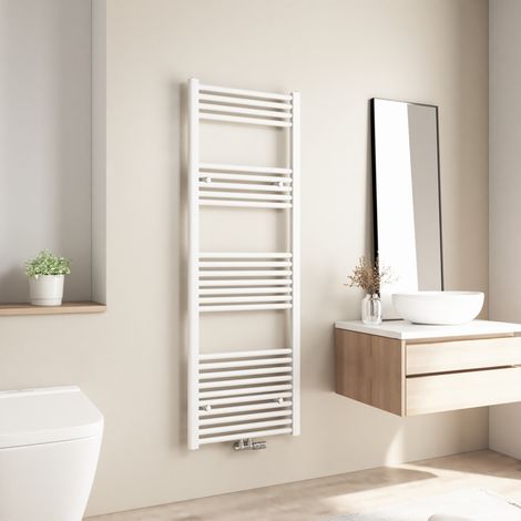 Radiateur de salle de bains Heilmetz 140x50cm Blanc Sèche-serviette eau chaude Raccord Central 568W