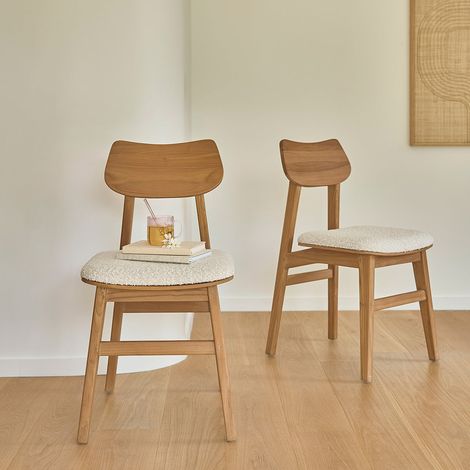 Lot de 2 chaises en teck massif assise bouclette (1/5)