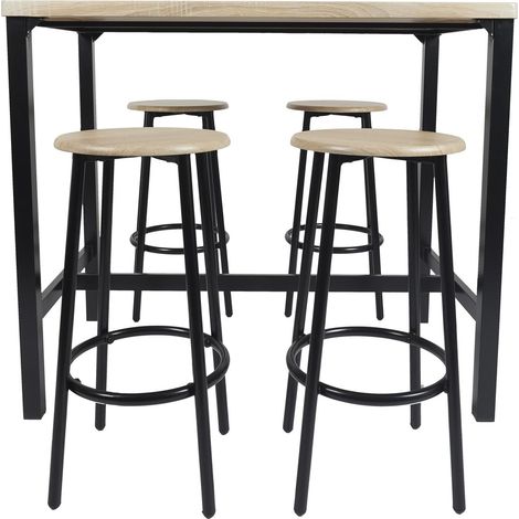 The Home Deco Factory – Ensemble mange debout avec 4 tabourets – Table haute 100x60cm – Hauteur 86cm – Métal et bois MDF – Assise plastique noire
