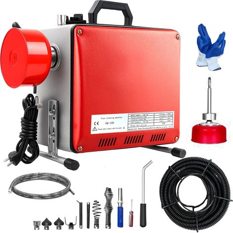 850W Machine de Nettoyage de Tuyaux, 400 tr/min Furet Electrique pour Tubes de Ø 20-100 mm et Spirale de 10 mm 16 mm, Machine de Débouchage pour Évier de Cuisine, Toilettes (1/5)