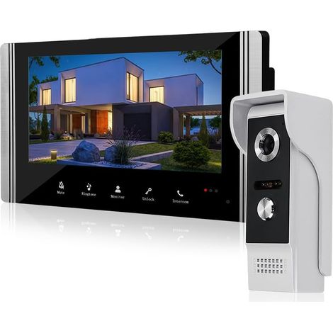 Interphone Vidéo Filaire 7 Pouces Sonnette de Porte Vidéo Kits de Système de Porte de Soutien Déverrouillage de Surveillance pour Villa Maison Bureau Appartement (1/5)