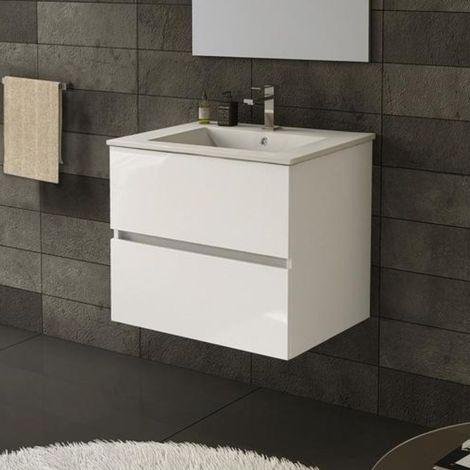 Meuble de salle de bain suspendu blanc 60 cm avec tiroirs et lavabo inclus - Rondel (1/4)