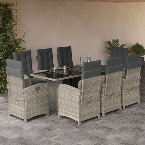 Ensemble à manger de jardin et coussins 9 pcs-Salon de jardin gris clair rotin 444021 (1/5)