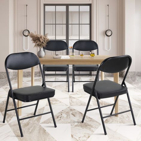 Lot de 4 chaises pliantes avec assises rembourrées confortables et structure métallique robuste pour la maison et le bureau, capacité de 100 kg, aucune installation requise. (1/5)