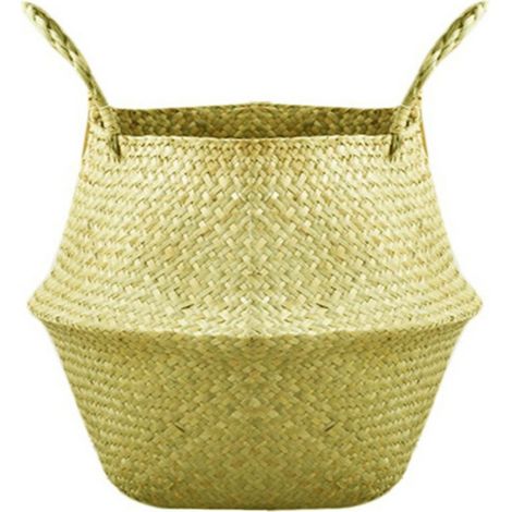 Cesta de flores de junco marino hecha a mano, tejida a mano con fibras naturales, cesta de almacenamiento decorativa y versátil para macetas, oficina, sala de estar, hogar. (1/5)