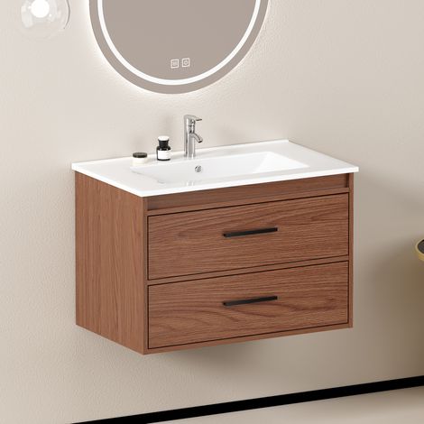 Mobile bagno in MDF marrone rossiccio da 75 cm con 2 cassetti (1/5)