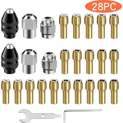 Ensemble de 28 colliers de serrage de mandrin (0,5mm - 3.2 mm) de rechange  - Outil rotatif à changement rapide avec pince en laiton de rechange