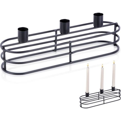 Candelabro de metal negro para 3 velas, 29,5 x 8,5 x 9,5 cm. (1/5)