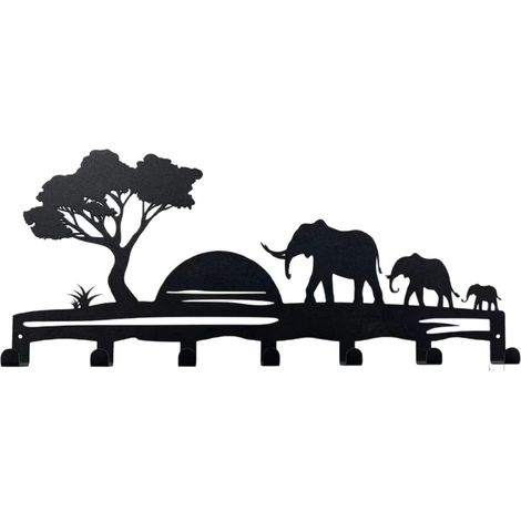 Porte-manteau enfant motif animaux de la jungle - Porte-manteau mural à 7 crochets - Cintre en métal noir - Porte-manteau suspendu - Porte-manteau à motifs - Fer - Noir (1/5)