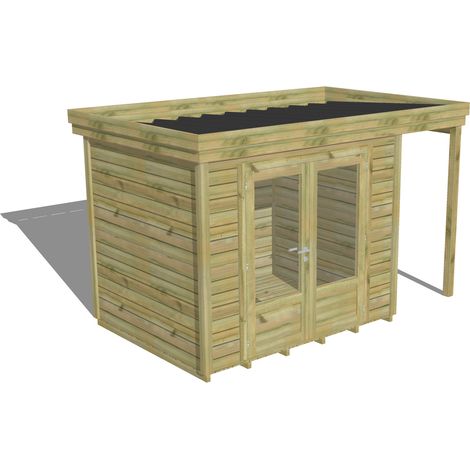 ABRI DE JARDIN bois Pin autoclave 27mm - 3,64x2,14m / 7,8m2 - Bac acier - Plancher bois (1/5)