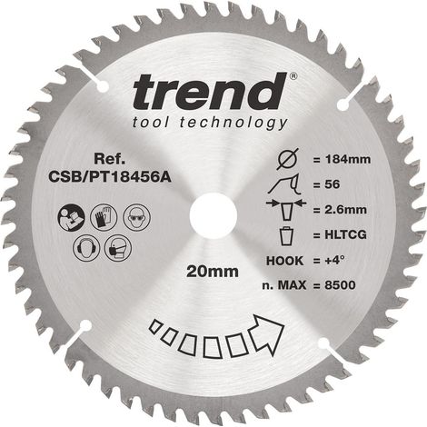 Lame circulaire stratifié/HPL 184 mm, 20 mm alésage, 56 dents TCT (1/5)