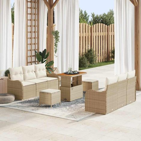 Conjunto de sofás de jardín 9 pcs Beige ratán sintético vidaXL (1/5)