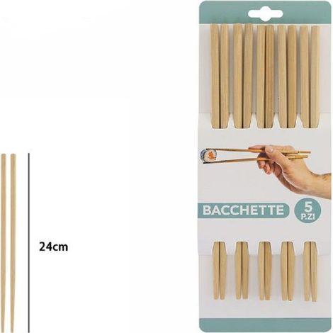 Trade Shop - Set 5 Coppie 10 Bacchette In Legno Cinesi Giapponesi Posate Cucina 24 Cm 74192 -