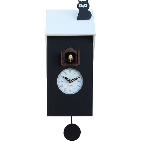 Orologio a Cucù da Parete 17x40x12 cm con Civetta Pirondini Italia Vicenza Nero e Bianco (1/2)