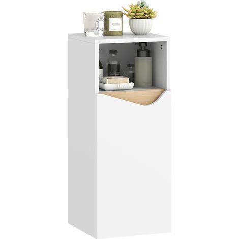 Armoire de salle de bain blanche étroite avec étagères ajustables et compartiment ouvert 30 x 30 x 71,5 cm idéale pour petits espaces (1/5)