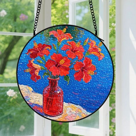 16cm Suspension vitrail pour fenêtre, accroche-soleil, accroche-soleil floral pour fenêtre intérieure, cadeau floral, pour amateurs de fleurs, pendaison de crémaillère, cadeau pour elle (1/5)