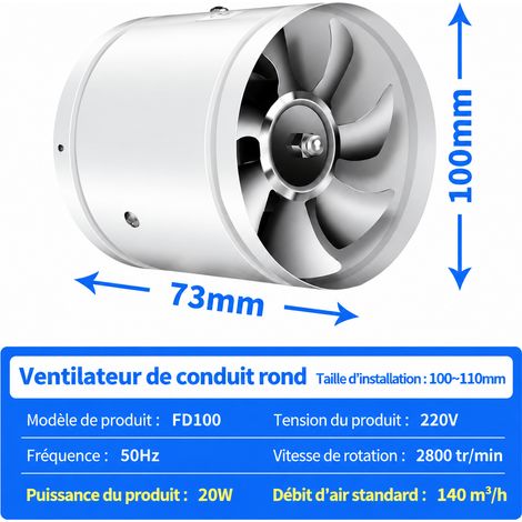 Extracteur d'air de gaine tubulaire 100 mm 4 pouces blanc 220V avec moteur cuivre silencieux blanc 4 100mm 14 × 9 × 12 cm 500 g – Livraison gratuite