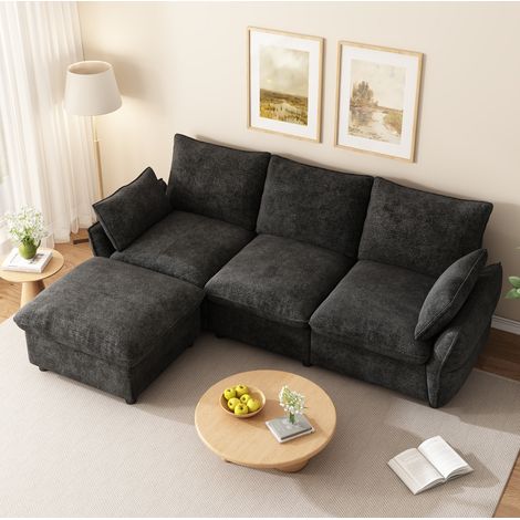Canapé d'angle 222,5x154,5x76,5 cm en chenille gris foncé, modulable pour salon FloraGrace (1/5)