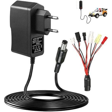 Intelligentes RC-Ladegerät (2,4–12 V) für 2–10S NiMH/NiCd-Akkus, Universal-Ladegerät für RC-Autos, Drohnen, Boote und Flugzeuge, mit 5 Adaptern: Tamiya, Mini Tamiya, JST, SM 2P, HuanQi, Dupont (1/5)