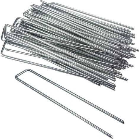 Agrafes de fixation pour gazon artificiel - Agrafes métalliques en U pour jardin - Sachet de 50 unités - Fixation pour gazon, filet anti-herbes et aménagement paysager (1/5)
