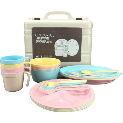 Couverts en plastique portables multicolores pour pique-nique : gobelet, fourchette, cuillère, lot d'ustensiles de table pour activités extérieures (1/5)