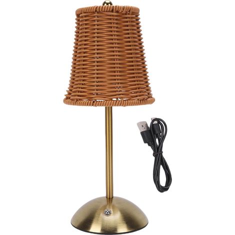 Lampe de Table Vintage en PC Rattan Rechargeable Cordless, LED Dimmerable 3 Températures, pour Chambre/Living