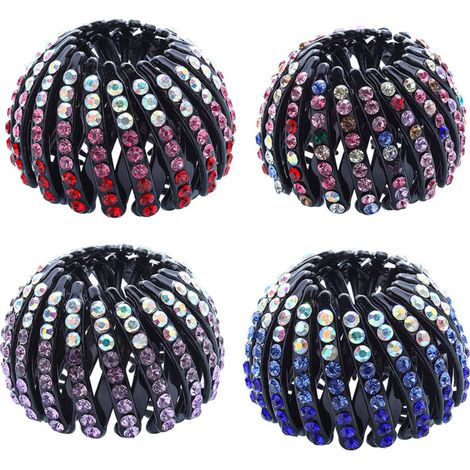 Conjunto de 4 gomas elásticas para el cabello, accesorios para el cabello, moño adornado con pedrería, pinzas para el cabello con forma de nido de pájaro, para mujeres y niñas.