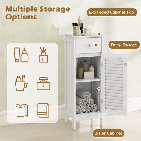 Narrow Bathroom Storage Cabinet with Adjustable Shelf and Drawer-White (1/5)