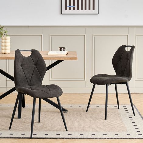 Wokaka Lot de 4 chaises - Chaise de salle à manger avec poignées -  Dossier en Tissu - Noir vintage