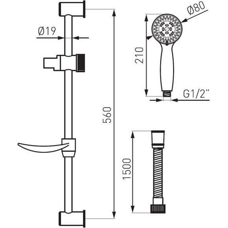 conjunto de ducha ferro evo cromado tubo 570 mm (1/2)