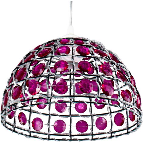 Abat jour Suspension Lustre suspendu Perles rose fuschia Plafonnier moderne (1/3)
