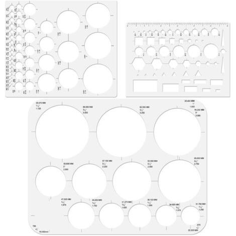 BUNTHAUS Lntyq 3 Pièces Regle Gabarit Cercle,Normographe de Cercle,Modèles de Mesure en Plastique,Modèle Dessin Géométrique,Trace Cercle pour Dessin Mesurer la Conception (1/5)